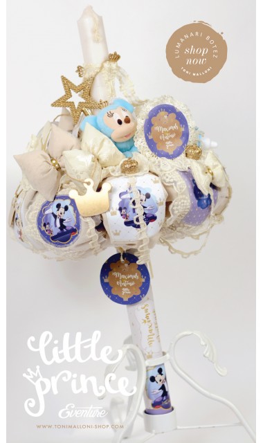 Lumanare de botez pentru baieti cu jucarie de plus Mickey Mouse, 65x4 cm, Royal blue  8